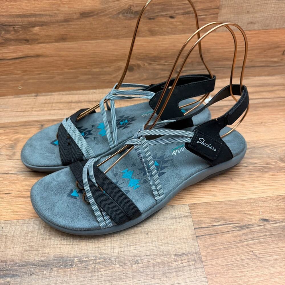 Skechers Womens Size 9 Black Gray Strappy Sport Sandals Memory Foam Comfort